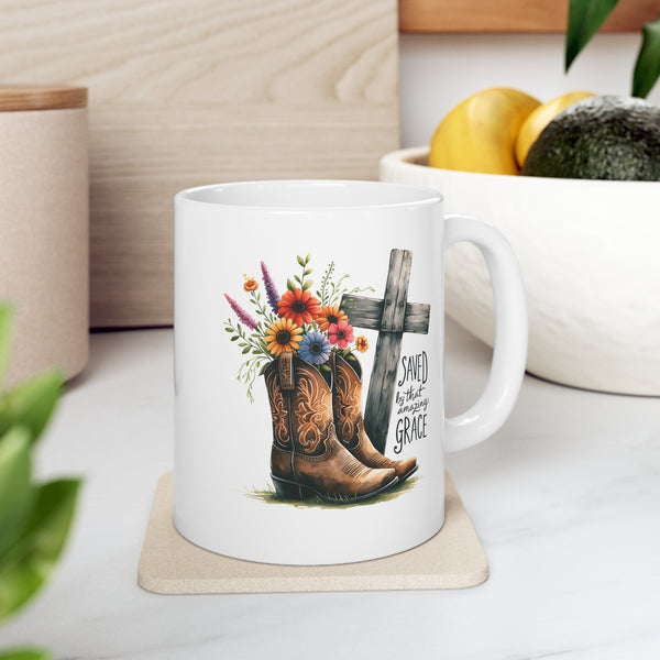 Saved By Grace Mug 11oz - Faith Filled Coffee - faithfilledcoffee.com - Fresh roasted coffee beans - Premium coffee