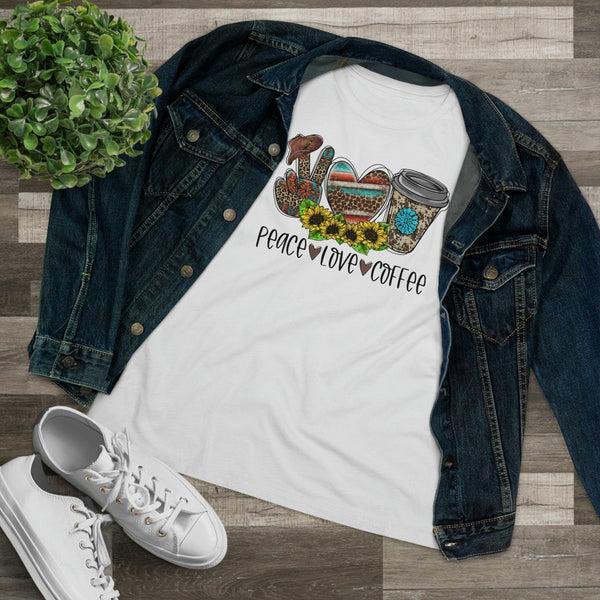 Peace Love & Coffee T-Shirt - Faith Filled Coffee - faithfilledcoffee.com - Fresh roasted coffee beans - Premium coffee