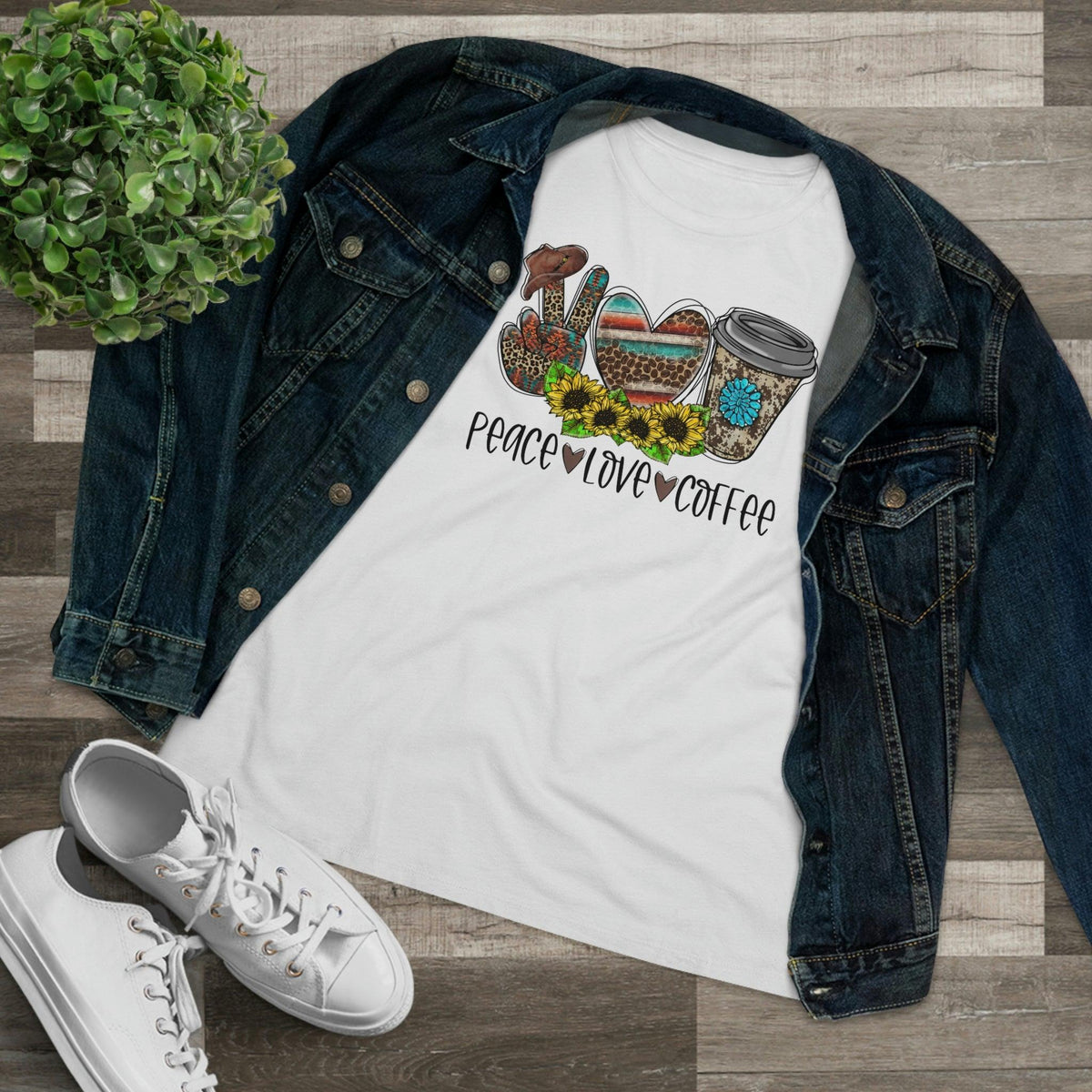 Peace Love & Coffee T-Shirt - Faith Filled Coffee - faithfilledcoffee.com - Fresh roasted coffee beans - Premium coffee
