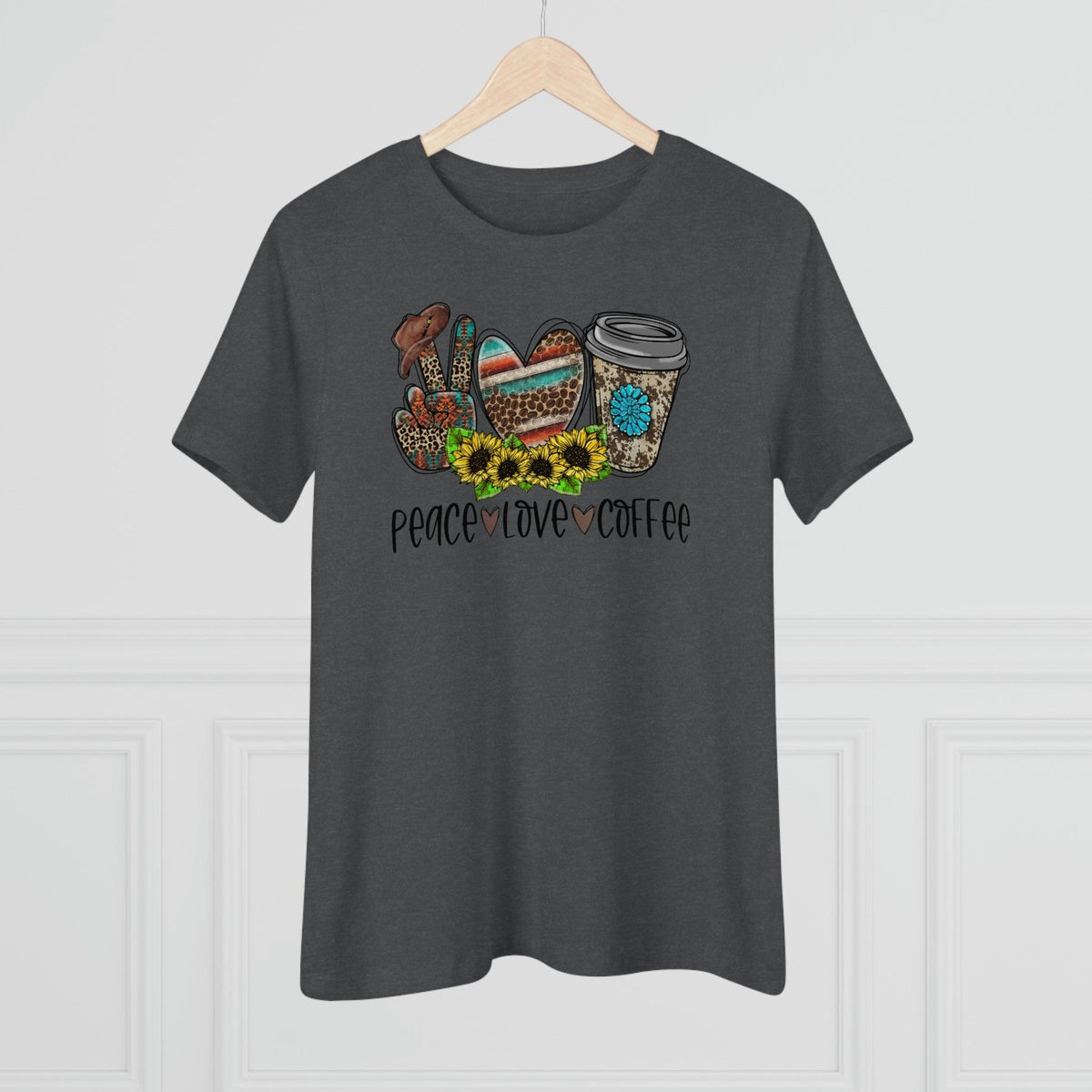 Peace Love & Coffee T-Shirt - Faith Filled Coffee - faithfilledcoffee.com - Fresh roasted coffee beans - Premium coffee