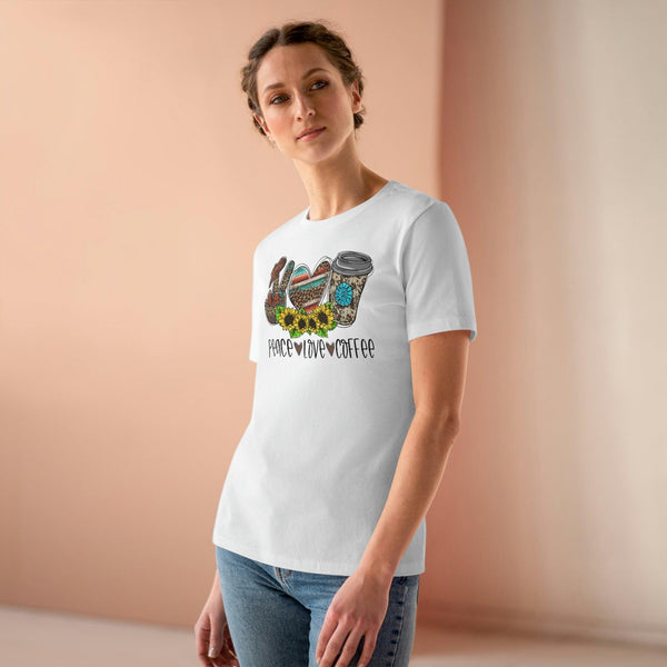 Peace Love & Coffee T-Shirt - Faith Filled Coffee - faithfilledcoffee.com - Fresh roasted coffee beans - Premium coffee