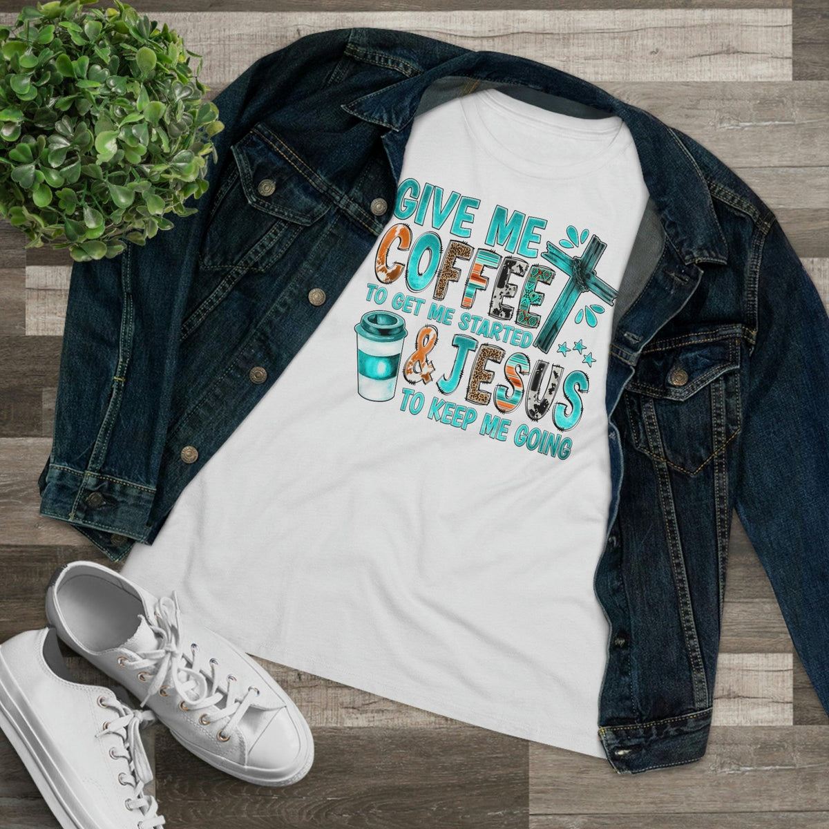 Coffee and Jesus Keeps Me Going T-Shirt - Faith Filled Coffee - faithfilledcoffee.com - Fresh roasted coffee beans - Premium coffee